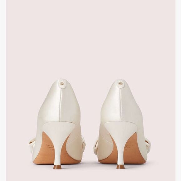 KATE SPADE NEW YORK Crawford Peep Toe Pump White Ivory Satin Evening Shoes 6.5 - Picture 5 of 11